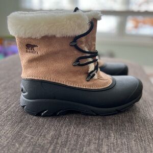 Sorel Brown and Black Boots with Cream Fur